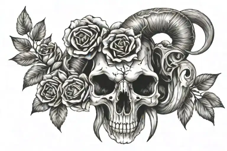 Ram Skull With Roses Blooming