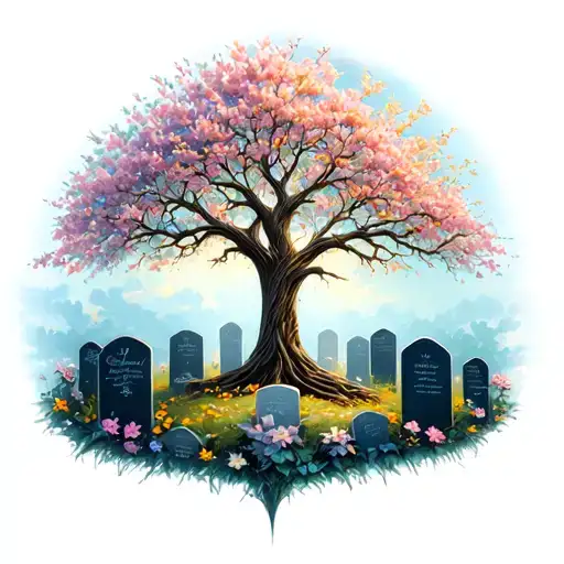 Tree Of Life With Graves Blossoming Flowers