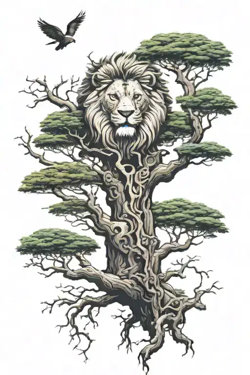 Big Tree And Small Lion Head In Treecrown