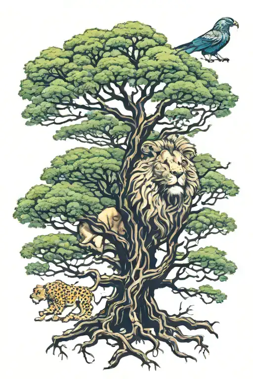 Big Tree And Small Lion Head In Treecrown