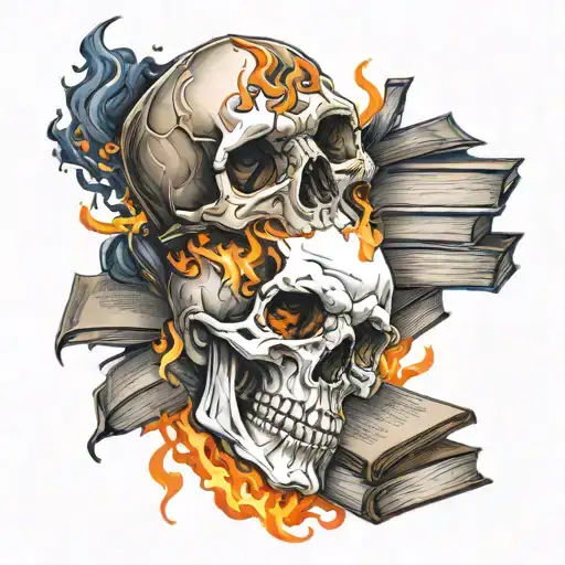 Skull With Burning Books Forming