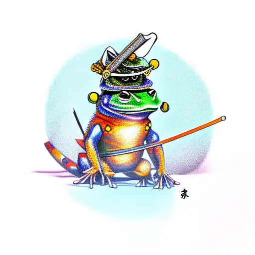 Standing Samurai Frog With Katana Smoking