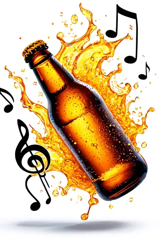 A Realistic Beer Bottle With Music Notes Floating Out Of It