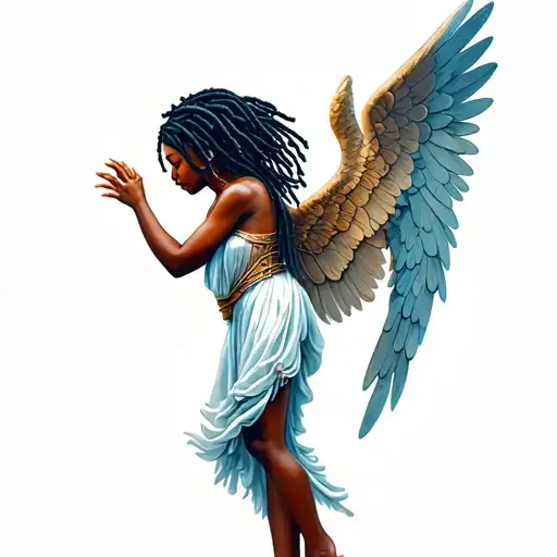 African American Angel With Dreads Standing On Tip Toes Whispering In Ear