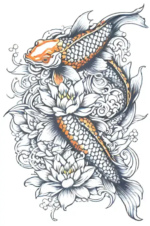 Koi Lotus Flower Intertwined