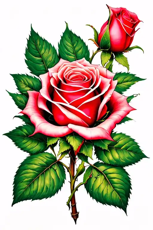 A Rose On Rod And Leaves