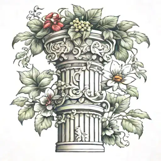 Roman Column With Plant Life