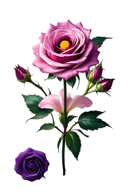 Pink Rose And Purple Narcissist Flower