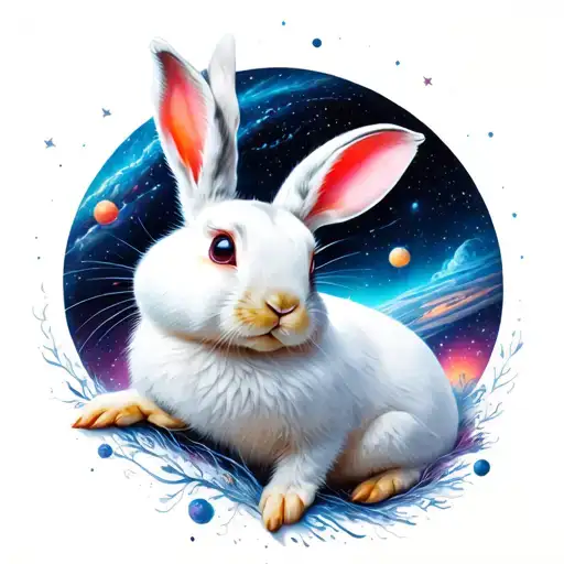 White Rabbit Falling Into Space Themed