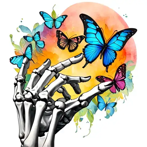Skeleton Hand Reaching To Human Hand Reaching Until I See You Again Butterflies