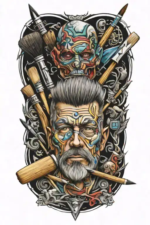 Art And Paint Brushes With Dad