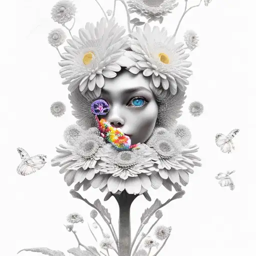 Fairy Face Coming Out Of Chrysanthemum Flower