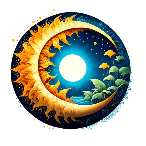 Elegant Magical Sun And Moon Tattoo Inspired By Nature