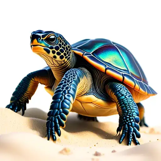 Realistic Baby Sea Turtle Hatchling Walking In Sand Iridescent