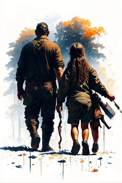 Father Protecting Son And Daughter Shadow Walking