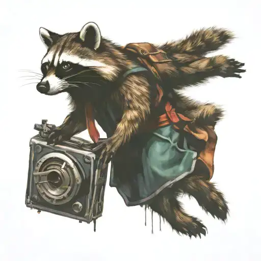 Raccoon Warrior Battling Mythical Creatures