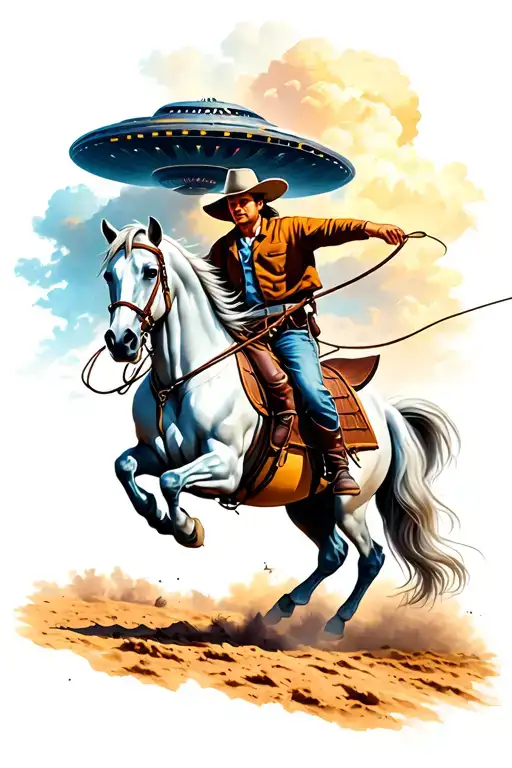 Cowboy Roping A Ufo From Horse