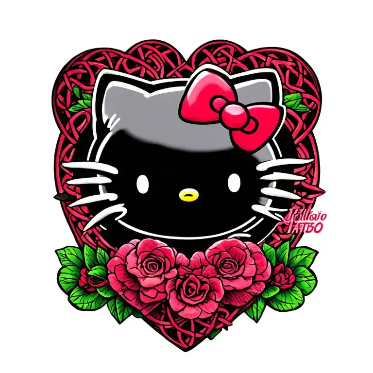 Hello Kitty With Celtic Heart Background Representing The Client's Love