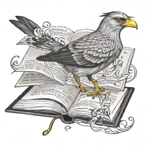 Black And Gray Surrealistic Book Open Incorporating A Mockingbird