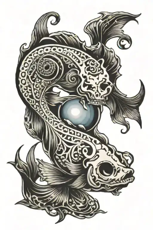 Yin Yang Pisces Skeleton Fish