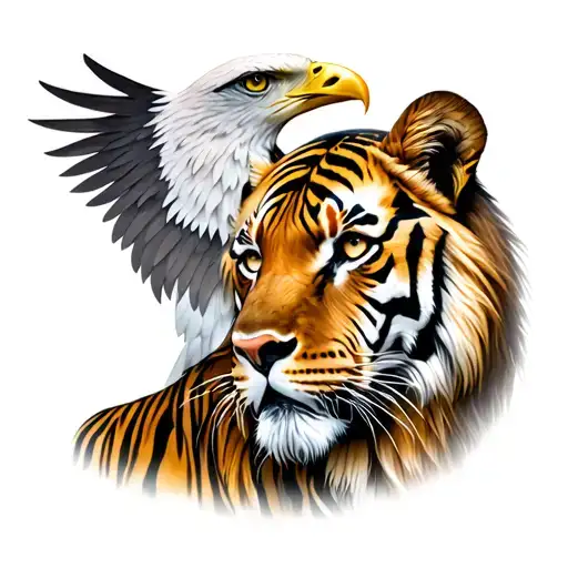 A Tiger And Next To An Eagle And A Lion