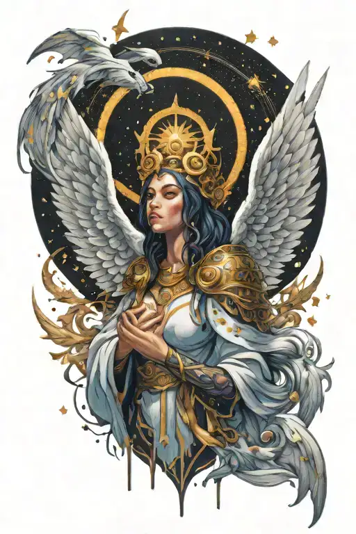 World Of Warcraft Angel Surrounded By Falling Stars And Spiral Decor