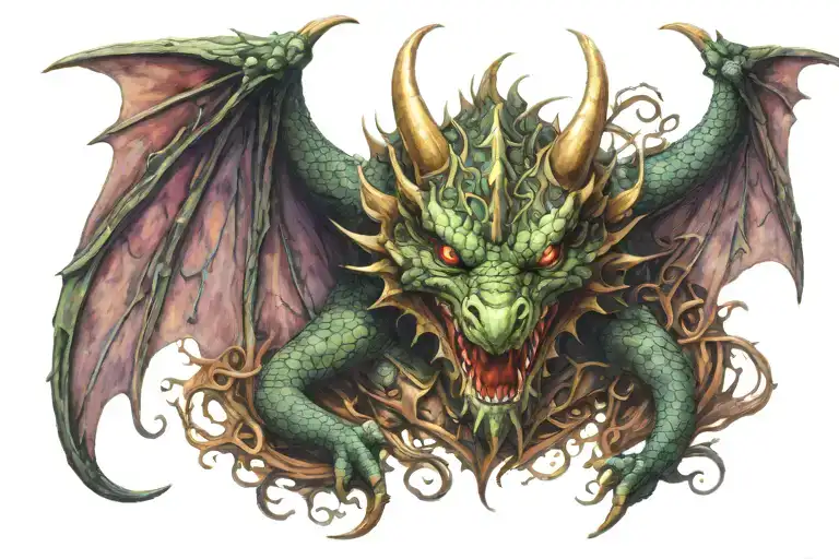 Dragon Head With Wings Spread