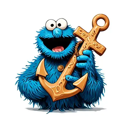 Cookie Monster With An Anchor Cross