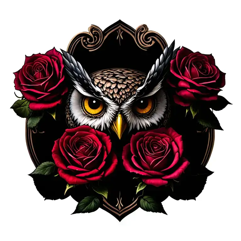 Buho With Two Roses And Old Rang In The Center