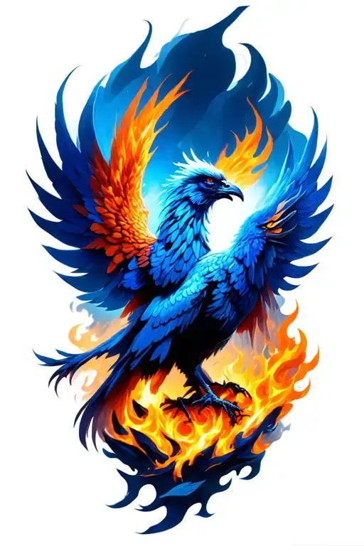 Fiery Phoenix Rising From Ashes All In Blue Fire