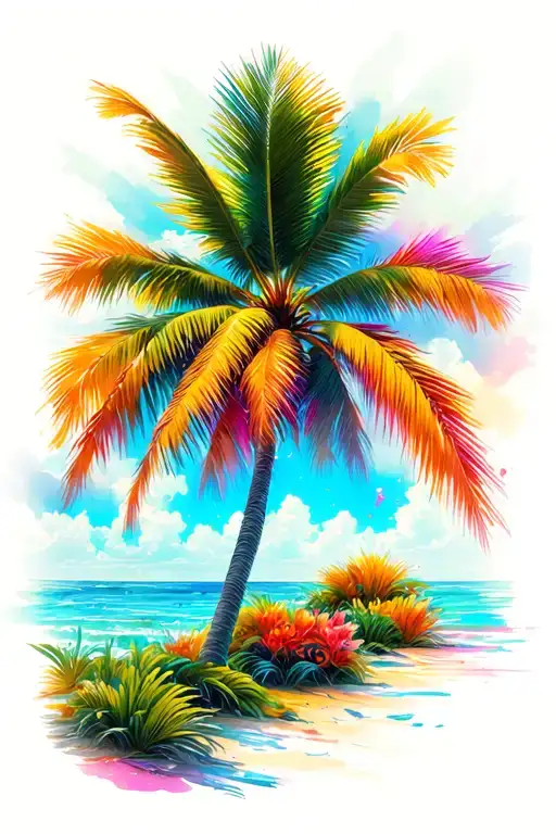 Palm Tree With Colors Like Watercolors