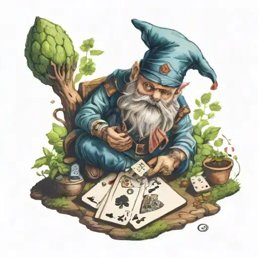 A Garden Gnome Playing A Card Game
