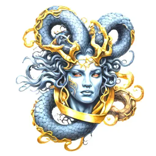 Medusa Design Combined Zodiac Signs Cancer Ribbon