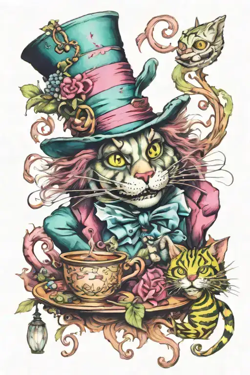 Mad Hatter With Cheshire Cat Sitting