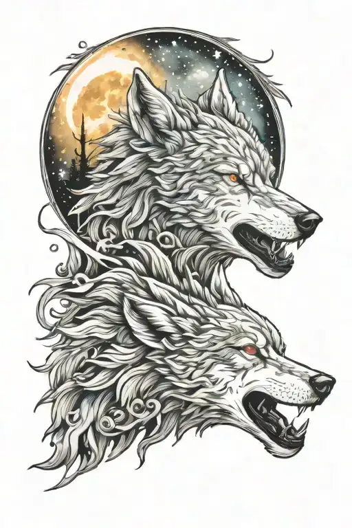 Sun And Wolf Howling At The Moon