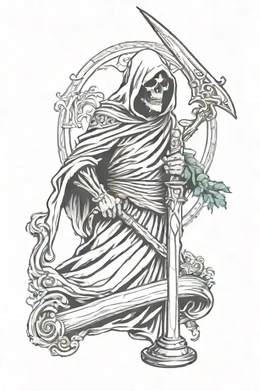 Grim Reaper With Sythe And Tombstone Sleeve