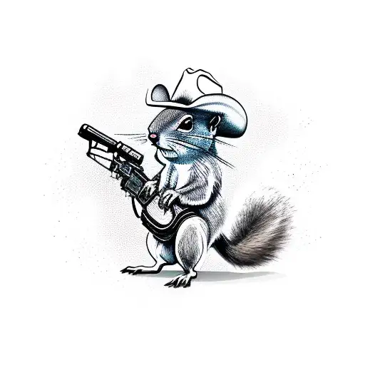 Squirrel Standing Up With Cowboy Hat Holding A Gun