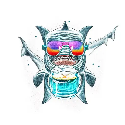Shark Wearing Sunglasses And Hawaiian Shirt Drinking Beer