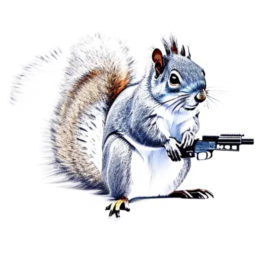 Squirrel Standing Up With Cowboy Hat And Boots Holding A Gun