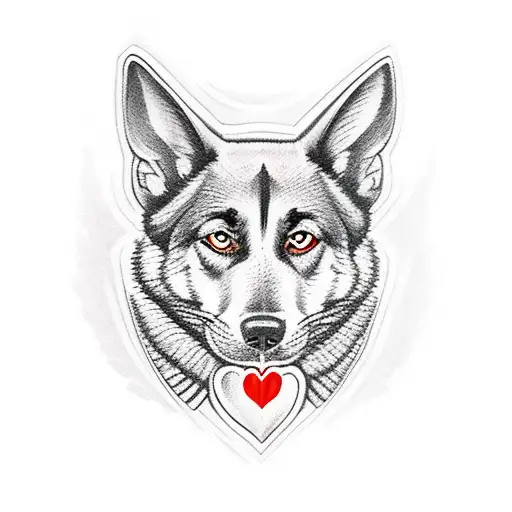 A Traditional-style Tattoo Of A Military Dog With A Love Heart Symbolizing Loyalty