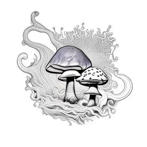 Psychodelic Tattoo Mushroom Sunset Agressive Edges