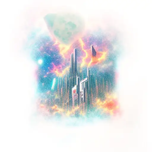 Dystopian City Leading Into Space And Nebula