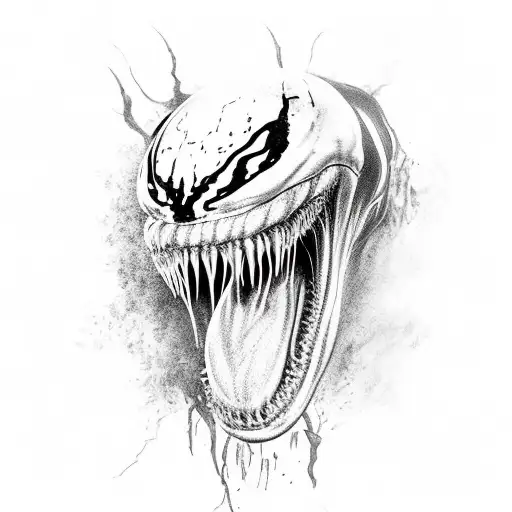 Venom Portrait With Open Mouth And Bloody Teeth