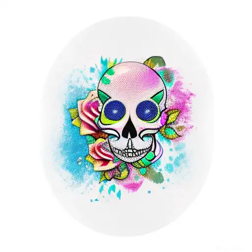Half Woman Half Mexican Skull Realistic Tattoo With Melted Hourglass