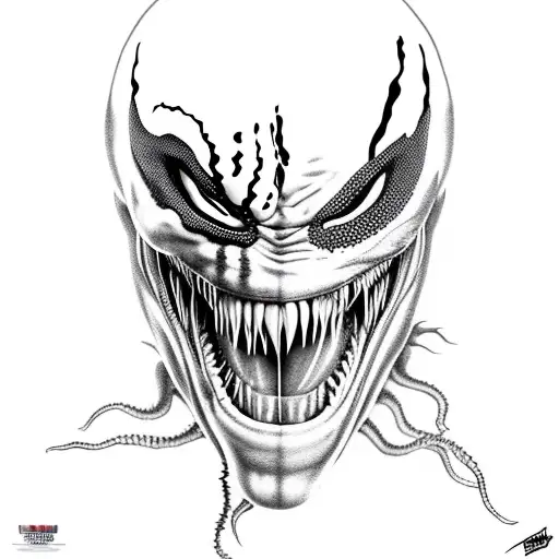 Venom Portrait With Open Mouth And Bloody Teeth