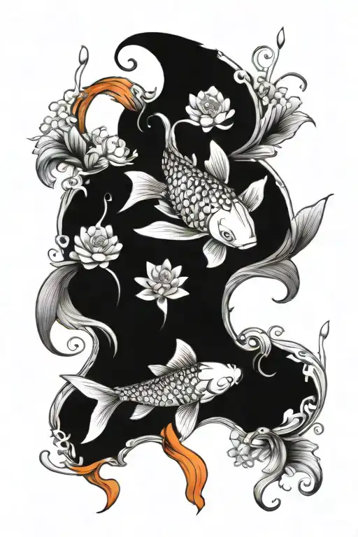 Koi Fish Burning Flowers Blooming