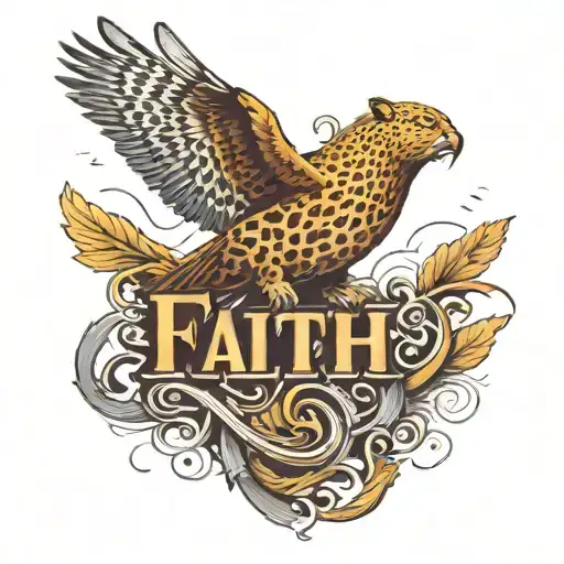 A Reb Bird Flying Through The Word Faith With Leopard Print