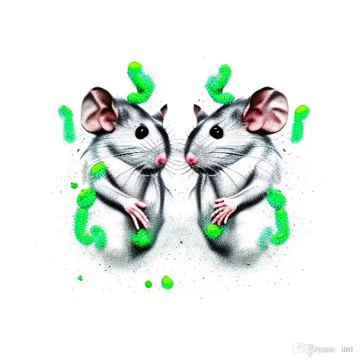 Two Rats One White With Grey Spots And The Other Dark Grey Playing In Green Radioactive Sludge