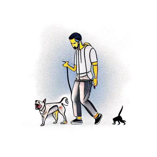 Young Man Walking With Dog