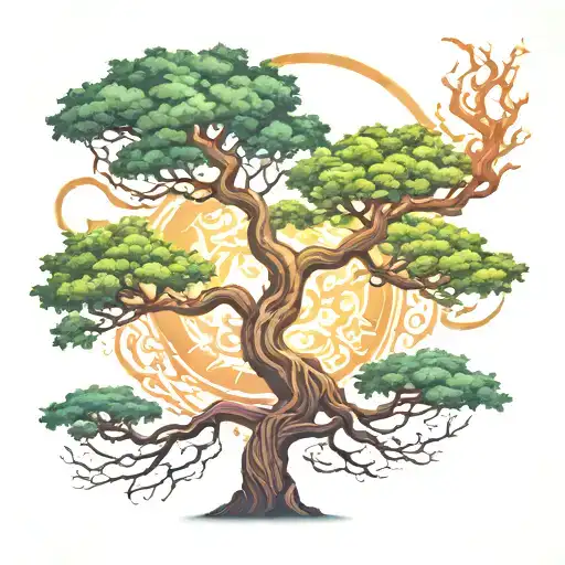 Air Bender With All Four Elements Intertwined On Top Of A Beautiful Tree